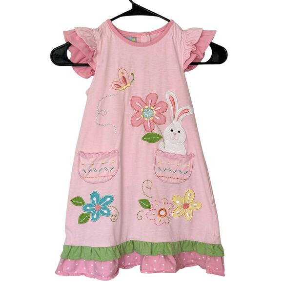 Cre8tions Pink Girls Midi Dress Easter Bunny Ruffles 6 - Picture 1 of 8